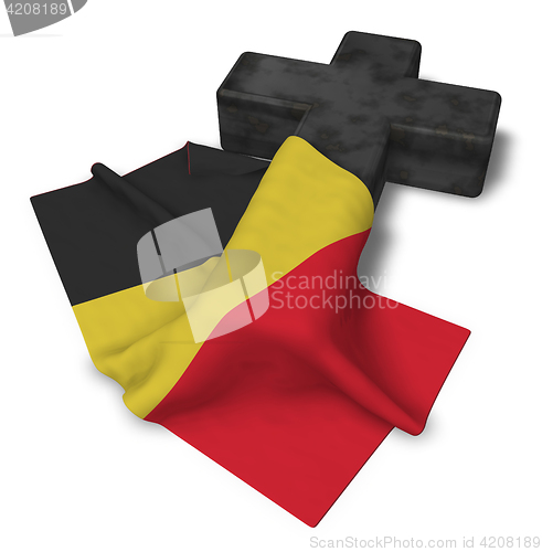 Image of christian cross and flag of belgium - 3d rendering