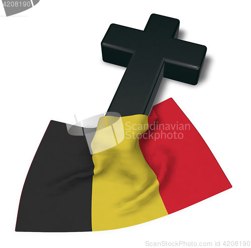 Image of christian cross and flag of belgium - 3d rendering