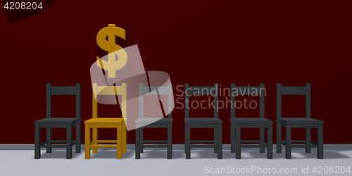 Image of dollar symbol and row of chairs - 3d rendering