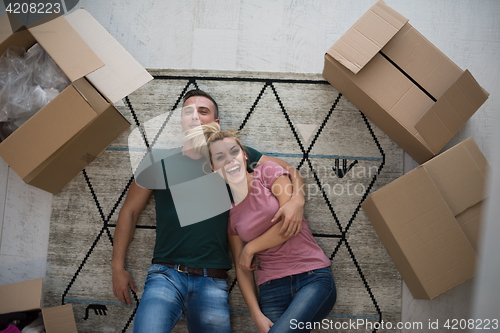 Image of Top view of attractive young couple