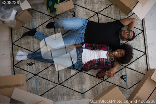 Image of Top view of attractive young African American couple