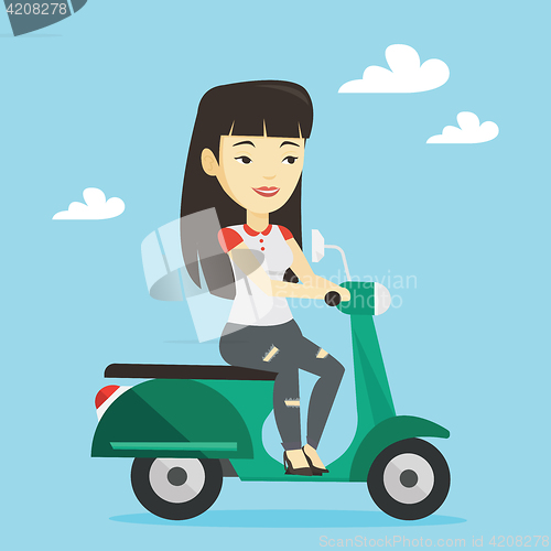 Image of Woman riding scooter vector illustration.