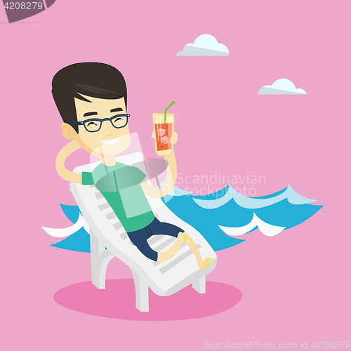 Image of Man relaxing on beach chair vector illustration.