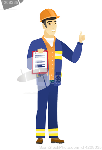 Image of Builder with clipboard giving thumb up.