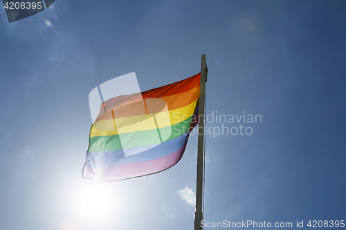Image of Rainbow flag on a flagpole