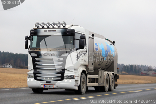 Image of Customized Scania Milk Truck on the Road