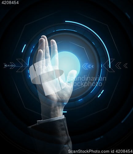 Image of businessman hand with virtual projection