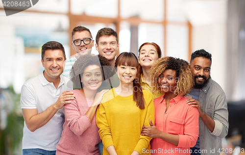 Image of international group of happy smiling people