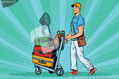 Image of Male passenger traveler with Luggage on the trolley