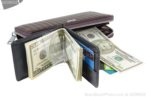 Image of Wallet with dollars and card