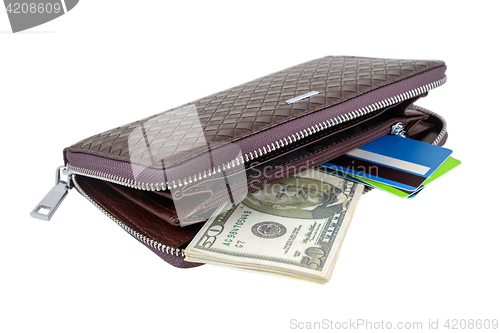 Image of Wallet with dollars and card