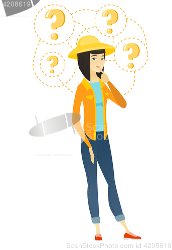 Image of Thinking farmer with question marks.