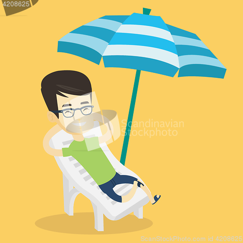 Image of Man relaxing on beach chair vector illustration.