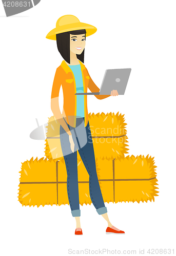 Image of Farmer using laptop vector illustration.