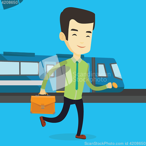 Image of Business man at train station vector illustration