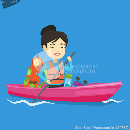 Image of Woman riding in kayak vector illustration.