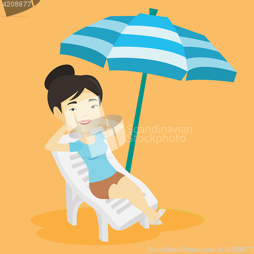 Image of Woman relaxing on beach chair vector illustration.