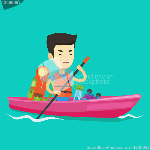 Image of Man riding in kayak vector illustration.