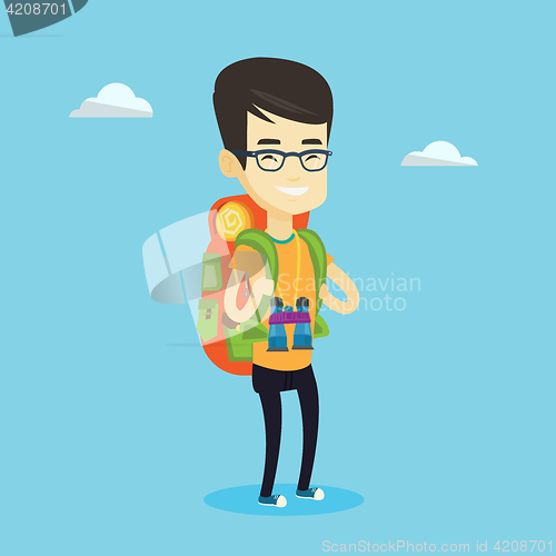 Image of Cheerful traveler with backpack.