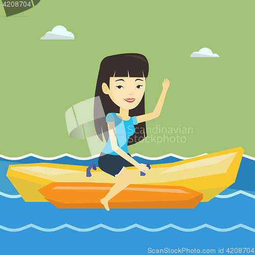 Image of Tourists riding a banana boat vector illustration.