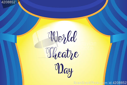 Image of A theater stage with a blue curtain