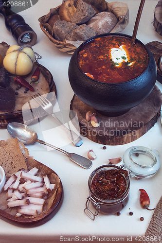 Image of Russian borsch at pot