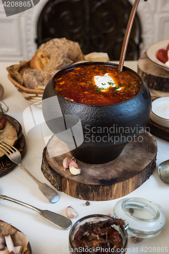 Image of Russian borsch at pot