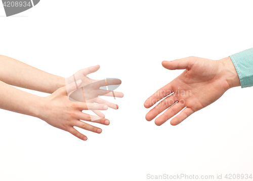 Image of happy father and child holding hands