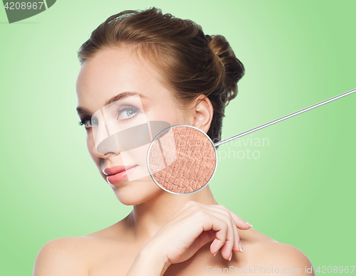 Image of beautiful young woman face with dry skin sample