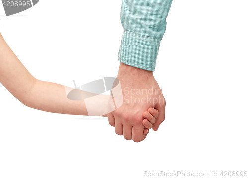 Image of happy father and child holding hands