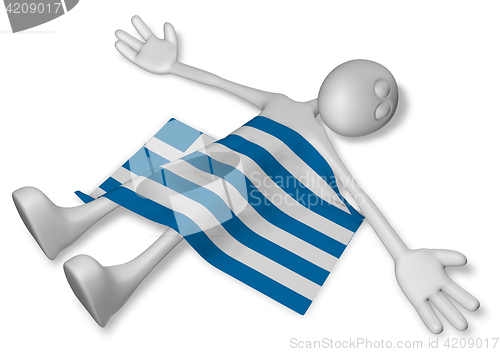 Image of dead cartoon guy and flag of greece - 3d illustration