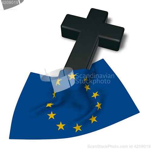 Image of christian cross and flag of the european union - 3d rendering