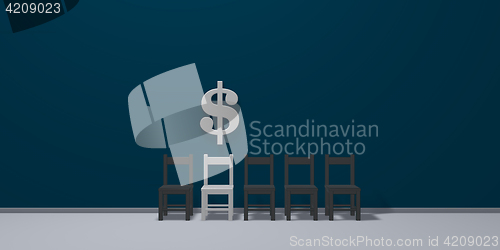 Image of dollar symbol and row of chairs - 3d rendering