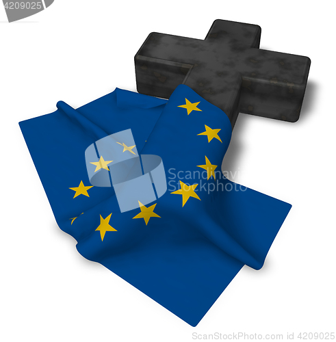 Image of christian cross and flag of the european union - 3d rendering