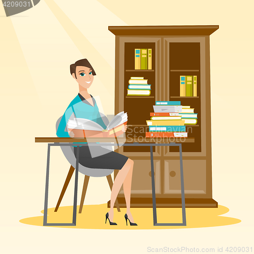 Image of Student reading book vector illustration.