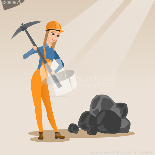 Image of Miner working with pickaxe vector illustration.