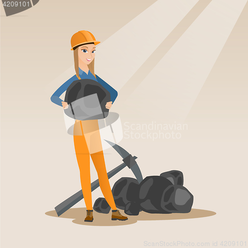 Image of Miner holding coal in hands vector illustration.