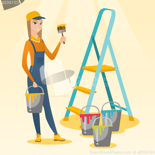 Image of Painter with paint brush vector illustration.