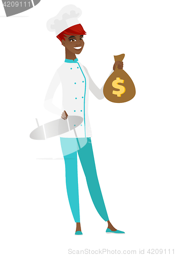 Image of African-american chef cook holding a money bag.