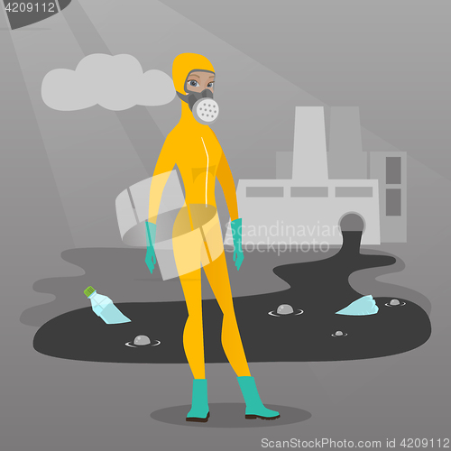 Image of Woman in radiation protective suit.