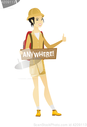 Image of Young traveler hitchhiking vector illustration.