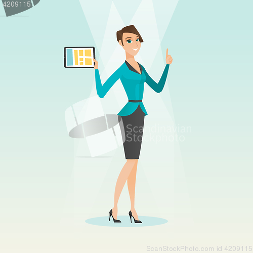 Image of Student using tablet computer vector illustration.