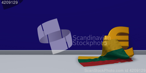 Image of euro symbol and flag of Lithuania - 3d illustration