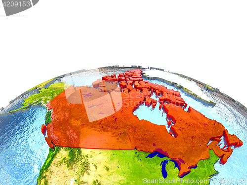 Image of Canada on Earth in red