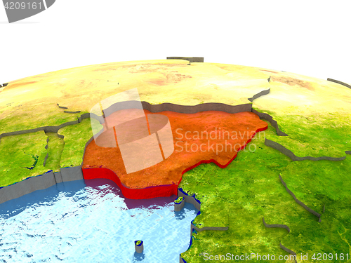 Image of Nigeria on Earth in red