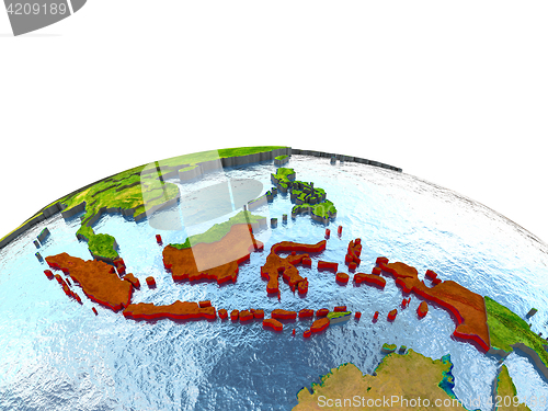 Image of Indonesia on Earth in red