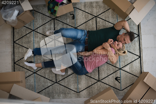 Image of Top view of attractive young couple