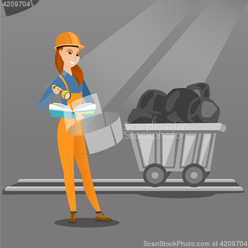 Image of Miner checking documents vector illustration.