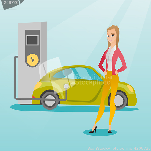 Image of Charging of electric car vector illustration.