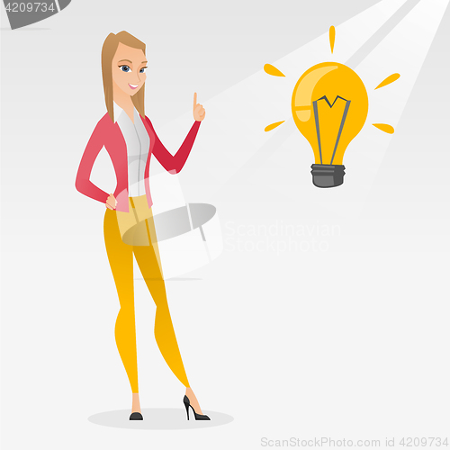 Image of Student pointing at idea bulb vector illustration